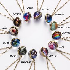 ♡ Planets Necklace Universe Pendant World Necklace ♡ Very Meticulously crafted Astronaut's Planets Necklace. Perfect on any outfit, it's a favorite among students, astrology majors and those who are obsessed with planets and moons. A symbolic costume jewelry necklace chain that shines your beauty in and out through the infinite universe. Gift it to yourself or to loved ones who will be stunned with your scientifically beautiful taste. ▂▂▂▂▂▂▂▂▂▂▂▂▂▂▂▂▂▂▂▂▂▂▂▂▂▂ 💖 Material: Acrylic, Alloy Brass Solar System Necklace, World Necklace, Galaxy Jewelry, Galaxy Necklace, Planet Necklace, Dark Jewelry, Magical Jewelry, Round Pendant Necklace, Trendy Necklaces