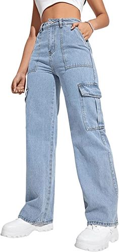 Wide Leg Denim Pants, Jeans Store, Denim Cargo Pants, Cargo Pants Outfit, Causal Outfits, Outfit Jeans, Women Cargos, Cargo Pants Women