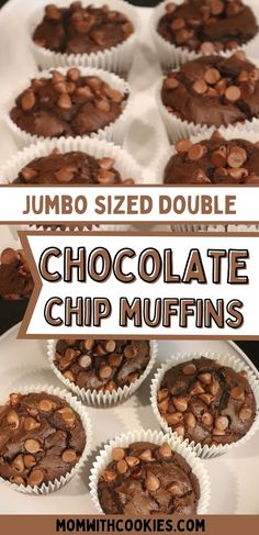 homemade double chocolate chip muffins with text overlay that reads jumbo sized double chocolate chip muffins Jumbo Chocolate Chip Muffins, Amazing Muffins, Jumbo Muffin Recipes, Butterscotch Muffins, Easy Muffin Recipes, Chocolate Chip Muffins Easy, Muffins Chocolate, Double Chocolate Chip Muffins, Chocolate Chip Muffin Recipe