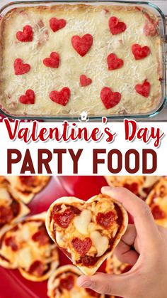 valentine's day party food with heart shaped pizzas