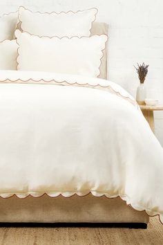 The Kelly collection embellishes classic linens with delicately embroidered scalloping in a range of soft hues, perfect for any cozy cottage farmhouse. Duvet Ties, Padded Wall, Big Pillows, Outdoor Candles, Cottage Farmhouse, Linen Duvet Covers, Outdoor Dining Furniture, Thread Embroidery, Outdoor Lounge Furniture