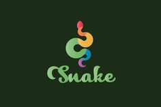 snake logo with the word snake in green and pink colors on a dark background illustration