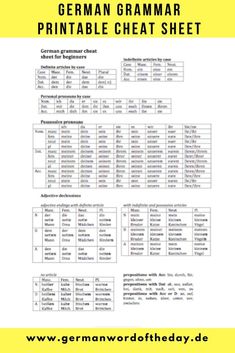 german worksheet for the printable cheat sheet