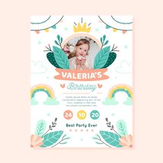 Children's birthday card/invitation temp... | Free Vector #Freepik #freevector #birthday #invitation #party #card Birthday Card Invitation, Birthday Invitation Card, Unicorn Party Favors, Happy Birthday Posters, Birthday Flyer, Birthday Card Template, Creative Flyers, Card Invitation