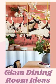 the cover of glam dining room ideas with pink walls and gold chandelier