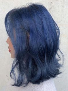 Classy Blue Hair, Dull Blue Hair, Kpop Idols Blue Hair, Blue Hair Shades, Kpop Idol Hair Color, Medium Blue Hair, Ashy Blue Hair, Blue Hair Dye Ideas, Cool Blue Hair