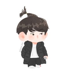 a drawing of a boy with black hair wearing a jacket and white t - shirt