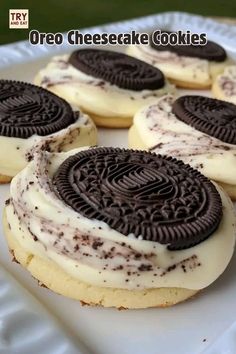 oreo cheesecake cookies on a white plate