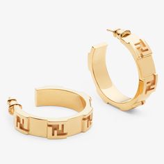 Forever Fendi earrings - Gold-colored metal earrings | Fendi Fendi Earrings, Metal Earrings, Gold Finish, Gold Earrings, Gold Color, Fendi, In Italy, Hoop Earrings, Gifts For Her