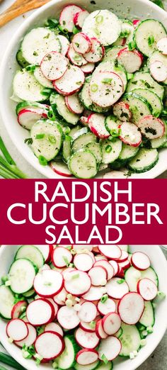 radish cucumber salad in a white bowl