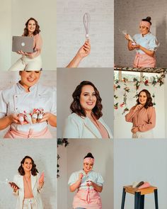 a collage of photos showing different women in aprons