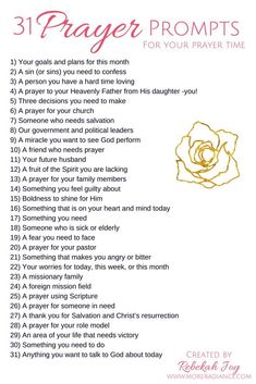 a prayer with the words 31 prayer prompts for your prayer time written on it