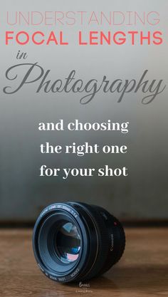 a camera lens sitting on top of a wooden table with the words underlining focal lengths in photography and choosing the right one for your shot