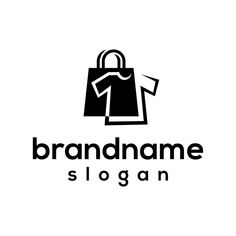 a black and white logo with a shopping bag on it's left hand side