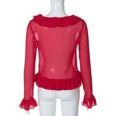 Please refer to our sizing chart for a guideline when choosing a size. 5 business days order processing time. 90% polyester 10% spandex Flowy Chiffon Top With Ruffles, Trendy Red Ruffled Blouse, Chic Red Top With Ruffle Hem, Red Chiffon V-neck Blouse, Fitted Tops With Ruffle Hem And Ruffle Sleeve, Red Ruffled Feminine Tops, Chic Chiffon Tops With Ruffle Hem, Red Ruffled Stretch Tops, Chic Red Chiffon Top