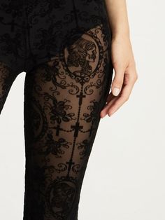 Dark Romantic Fashion, Black Lace Aesthetic, Unique Tights, Minimal Goth, Floral Goth, Funky Tights, Velvet Flare Pants, Wide Shoulders, Dark Clothes