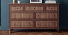 Vintage Rattan Bedside 7 Drawer Wide Chest | Feather & Black Under The Stairs Storage, Dark Stained Wood, Chest Of Drawers Bedroom, Bedroom Interior Design Ideas, Stairs Storage, Drawers Bedroom, Chest Of Drawer, Vintage Rattan, Bar Styling