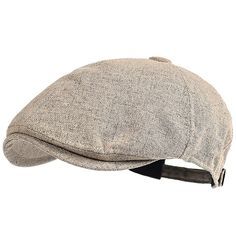 the hat is made out of linen and has a black brimmed band