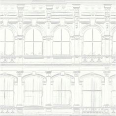 an architectural drawing of a building with arched windows