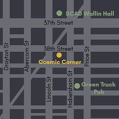 a map shows the location of cosmic corner and green truck pub in san francisco, ca