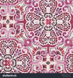 an ornate pink and red pattern on white background