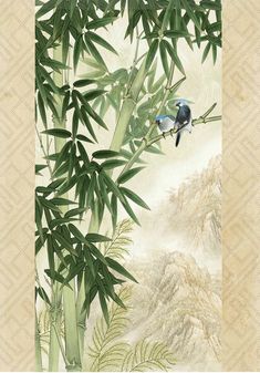 a bird sitting on top of a bamboo tree