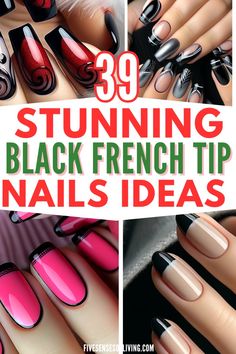 If you're looking for sleek and stylish nail inspiration, try black almond shape French tip nails for a classic, modern twist. Almond nail black tip designs are perfect for any occasion, including homecoming almond nails. For a chic yet subtle look, black French tip short almond nails are a great option. Explore nail inspo for almond black French tip designs or go for black oval French tips for a sophisticated alternative. Mandel shape nails are also a stylish choice for a sleek and elegant appearance. Black Tip Nail Designs Short, Black French Tip Nails With Color, Short Nails Ideas French Tip Black, Square Nail Art Ideas, Black French Tip Medium Nails, French Manicure With Black Design, Black Tip Nail Ideas, Unusual French Tip Nails, Nail Designs For Formal Events