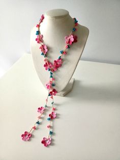 Spring Necklace, Necklace Crochet, Dress Stylish, Stylish Necklace, Summer Necklace, Crochet Accessories, Necklace Gift, Beaded Chain, Beaded Necklaces