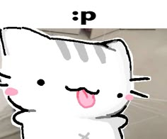 an image of a cartoon cat with the letter p on it's chest and tongue sticking out