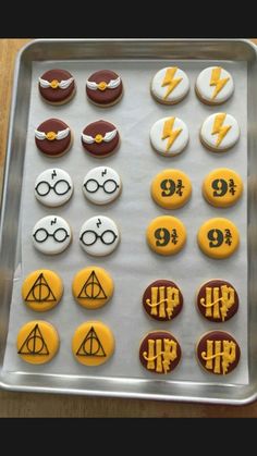 harry potter cupcakes are arranged on a cookie sheet