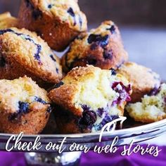 blueberry muffins on a plate with the words check out our web stories