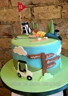 a birthday cake with a golf theme on it