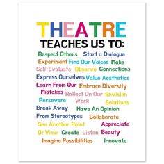 a poster that says theatre teaches us to