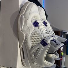 Jordan 4 Matalic Orioles Size 12 Fits Like 11.5 Can Send With Crease Protectors Just Need A Little Clean Up And Will Look Good As New Can Work A Deal Out If Asked Metallic Purple Jordans, Jordan 4 Metallic Purple, Jordan 4 Metallic, Shoes Jordan, Jordans For Men, Jordan Shoes, Mens Shoes Sneakers, Clean Up, Purple Color