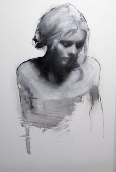 a black and white drawing of a woman's head