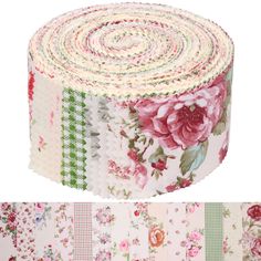 a roll of paper with flowers on it and the bottom half rolled up in different colors