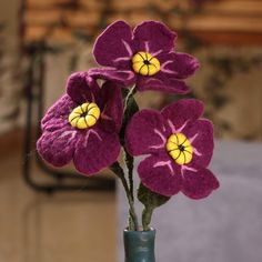 Feel the enchanted energy of this myosotis bouquet, made to symbolize true love and respect. Armenia's Maral Artisan Workshop creates this set of three home accents from wool felt and steel wires, recreating the blooms in a palette of intense purple hues for a charming display. Artisan Workshop, Purple Decor, Green Decor, Floral Accessories, Purple Hues, Love And Respect, Nature Decor, Free Gift Wrapping, Handmade Art