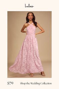 Once you catch a glimpse of yourself in the Lulus Love and Beyond Mauve Pink Burnout Floral Maxi Dress, you'll never let it go! This flowy dress has a woven chiffon composition, with a burnout floral design throughout, that shapes a modified halter neckline with wide tank straps and a sleeveless princess-seamed bodice. A high, banded waist tops an A-line silhouette before cascading down to a maxi-length skirt. Hidden back zipper/clasp. Fit: This garment runs small - please size up. Length: Floor Pink Floral Bridesmaid Dresses, Floral Bridesmaid Dresses, Formal Dresses Gowns, Mauve Pink, Let It Go, Flowy Dress, Floral Maxi, Dress 100, Floral Maxi Dress