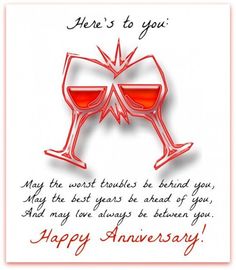 two glasses of wine with the words happy anniversary