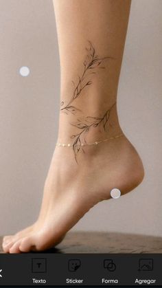 a woman's foot with a small tattoo on the side of her leg and ankle