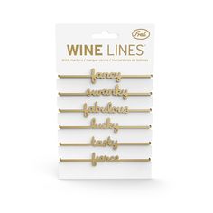 the wine lines hair pins are gold and have words on them