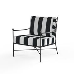 a black and white striped chair on a white background