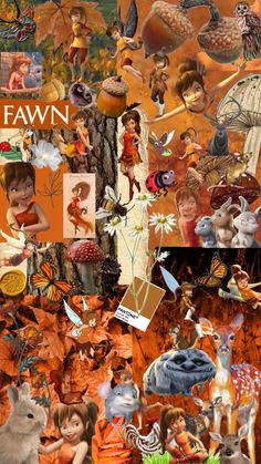 a collage of many different pictures with animals and people on them, including an orange background