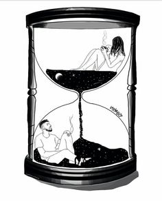 an hourglass with a man and woman in it