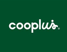 the logo for coopplus is shown in white on a dark green background,