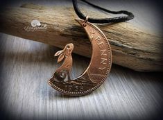 Hare in the Moon Pendant Handmade From Coins Moon Gazing Hare - Etsy Handmade Bronze Coin Necklace For Gifts, Moon Gazing Hare, Moon Gazing, Moon Gazing Hares, Penny Coin, In The Moon, Moon Pendant Necklace, Coin Jewelry, Moon Pendant