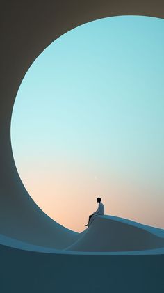 a man sitting on top of a white sand dune under a blue and pink sky