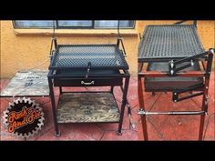 two metal tables with wheels on them sitting in front of a yellow wall and window