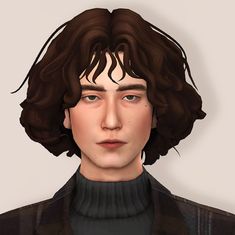 an animated image of a young man with brown hair and black turtle neck sweater on