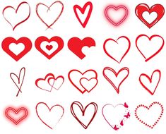 a bunch of hearts drawn in red and white